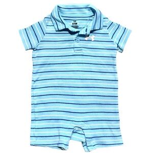 Under Armour Baby Boy Light Blue Striped Baby Romper Outfit 9-12mo EUC